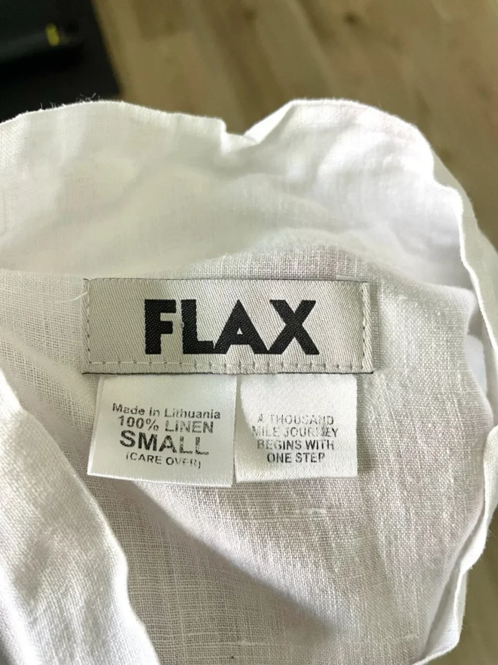 FLAX 100% Linen Mandarin Collar Button Down Shirt Crisp White size Small - Picture 5 of 5
